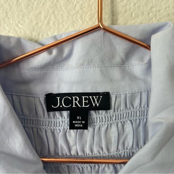 J Crew Smocked button-up shirt cotton-blend voile light blue short sleeve BU278 - Picture 4 of 8